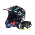 Casca moto cross MD-911 VIRTUE (neagra cu grafica color, marimea M) cu ochelari de protectie
