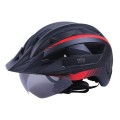 Casca de bicicleta GTS-H-050 TTG cu indicator rosu, vizor, ochelari de protectie (negru cu rosu, marimea L)