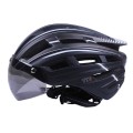 Casca de bicicleta GTS-H-090 TTG cu lampă laterală, ochelari de protecție (negru cu gri, mărime L)